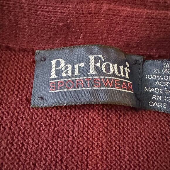 Vintage Par Four Sportswear Cardigan Sweater Men Sz XL Tall Maroon Grandpa Golf - Picture 5 of 11